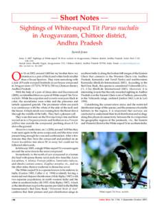 — Short Notes — Sightings of White-naped Tit Parus nuchalis in Arogyavaram, Chittoor district,