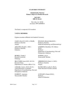 STANFORD UNIVERSITY Administrative Panel on Human Subjects in Medical ResearchIRB #8: Roster Palo Alto, CA 94304