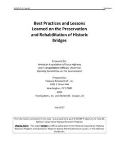 NCHRP 25-25, Task 66  Final Report Best Practices and Lessons Learned on the Preservation