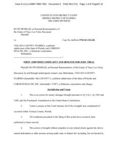 Case 6:12-cvRBD-TBS Document 2 FiledPage 1 of 8 PageID 10  UNITED STATES DISTRICT COURT MIDDLE DISTRICT OF FLORIDA ORLANDO DIVISION RUTH DENHAM, as Personal Representative of