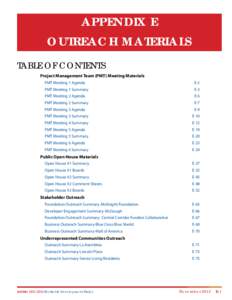 appendix E outreach materials TABLE OF CONTENTS Project Management Team (PMT) Meeting Materials 				 PMT Meeting 1 Agenda