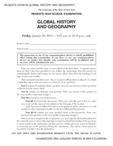 REGENTS EXAM IN GLOBAL HISTORY AND GEOGRAPHY The University of the State of New York REGENTS HIGH SCHOOL EXAMINATION  GLOBAL HISTORY