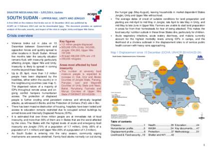 DISASTER NEEDS ANALYSIS – [removed], Update  SOUTH SUDAN - UPPPER NILE, UNITY AND JONGLEI 