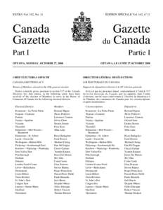 ÉDITION SPÉCIALE Vol. 142, no 11  EXTRA Vol. 142, No. 11 Canada Gazette