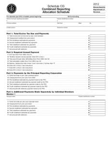 2012  Schedule CG Combined Reporting Allocation Schedule For calendar year 2012 or taxable period beginning