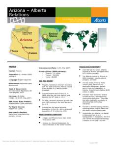 Arizona – Alberta Relations PROFILE Capital: Phoenix Population: 6.1 million (2006
