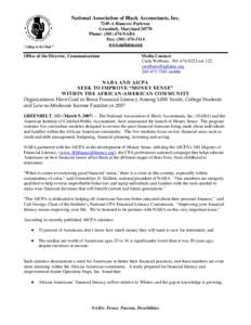 National Association of Black Accountants, Inc[removed]A Hanover Parkway Greenbelt, Maryland[removed]Phone: ([removed]NABA Fax: ([removed]www.nabainc.org