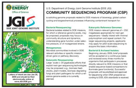 Genomics / Bioinformatics / Joint Genome Institute / United States Department of Energy National Laboratories / University of California / Genome / Metagenomics / Sequencing / Archaea / Biology / Genetics / Microbiology