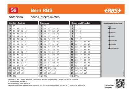 S9  Bern RBS nach Unterzollikofen  Montag - Freitag