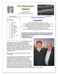 The Samaritan Update “Mount Gerizim, All the Days of Our Lives” May/ June 2014