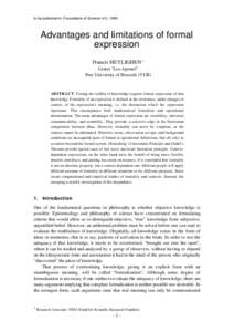 to be published in: Foundations of Science 4(1), 1999  Advantages and limitations of formal expression Francis HEYLIGHEN * Center 