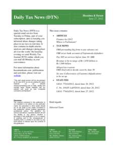 Huzaima & Ikram June 27, 2012 Daily Tax News (DTN) Daily Tax News (DTN) is a special email service from