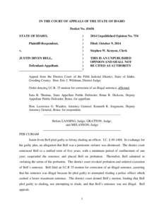 IN THE COURT OF APPEALS OF THE STATE OF IDAHO Docket No[removed]STATE OF IDAHO, Plaintiff-Respondent, v. JUSTIN IRVEN BELL,