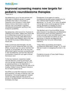 Improved screening means new targets for pediatric neuroblastoma therapies