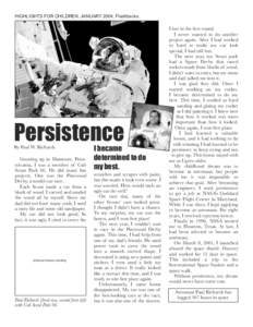 HIGHLIGHTS FOR CHILDREN, JANUARY 2004, Flashbacks  Persistence By Paul W. Richards  Growing up in Dunmore, Pennsylvania, I was a member of Cub