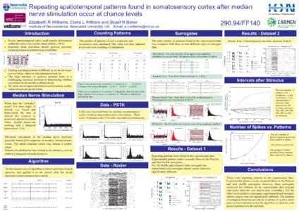 Repeating spatiotemporal patterns found in somatosensory cortex after median nerve stimulation occur at chance levels Elizabeth R Williams, Claire L Witham and Stuart N Baker[removed]FF140 Institute of Neuroscience, Newca
