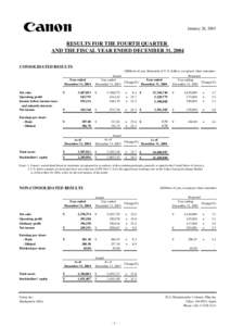 January 28, 2005  RESULTS FOR THE FOURTH QUARTER AND THE FISCAL YEAR ENDED DECEMBER 31, 2004 CONSOLIDATED RESULTS (Millions of yen, thousands of U.S. dollars, except per share amounts)