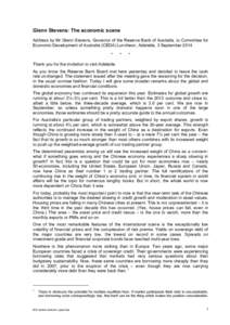 Glenn Stevens: The economic scene Address by Mr Glenn Stevens, Governor of the Reserve Bank of Australia, to Committee for Economic Development of Australia (CEDA) Luncheon, Adelaide, 3 September 2014. *  *