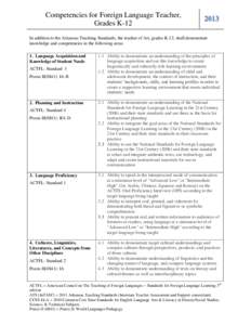 Competencies for Foreign Language Teacher, Grades K[removed]In addition to the Arkansas Teaching Standards, the teacher of Art, grades K-12, shall demonstrate