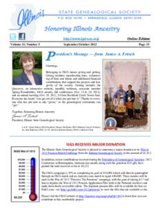Honoring Illinois Ancestry http://www.ilgensoc.org/ Volume 33, Number 5 Online Edition