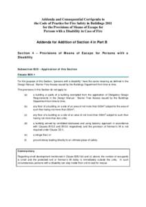 Addenda and Consequential Corrigenda to the Code of Practice for Fire Safety in Buildings 2011 for the Provisions of Means of Escape for Persons with a Disability in Case of Fire