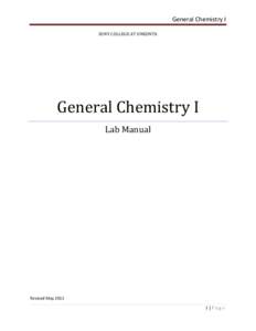 General Chemistry I SUNY COLLEGE AT ONEONTA General Chemistry I Lab Manual