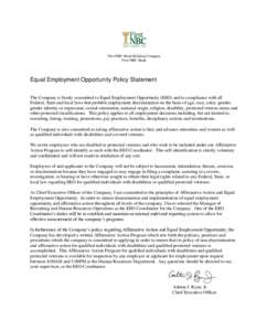 First NBC Bank Holding Company First NBC Bank Equal Employment Opportunity Policy Statement The Company is firmly committed to Equal Employment Opportunity (EEO) and to compliance with all Federal, State and local laws t