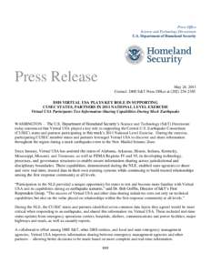 Press Office Science and Technology Directorate U.S. Department of Homeland Security Press Release May 24, 2011