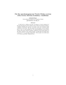 On the non-homogeneous Navier-Stokes system with Navier friction boundary conditions Gabriela Planas Universidade Estadual de Campinas, Brazil  Abstract