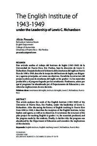 The English Institute ofunder the Leadership of Lewis C. Richardson Alicia Pousada