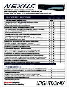 The NEXUS® is the complete automation solution. No other system offers comparable features and functions at such a low price. Fill in the blanks for the “other” systems you are considering and compare the total cont