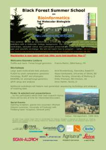 Black Forest Summer School on Bioinformatics  for Molecular Biologists