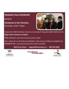 NIAGARA FALLS MUSEUMS Christmas in the Trenches present December 18 @ 7:30pm  Christmas