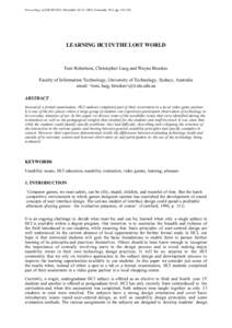 Proceedings of OZCHI 2001, November 20-23, 2001, Fremantle, WA. pp[removed]LEARNING HCI IN THE LOST WORLD Toni Robertson, Christopher Lueg and Wayne Brookes Faculty of Information Technology, University of Technology,