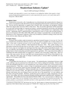 Reprinted from: Trends in new crops and new uses[removed]J. Janick and A. Whipkey (eds.). ASHS Press, Alexandria, VA. Meadowfoam Industry Update* Gary D. Jolliff and George D. Hoffman It might seem impossible to create a 