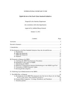Eighth Review of the Fund’s Data Standards Initiatives; IMF Policy Paper; January 31, 2012
