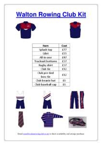 Walton Rowing Club Kit  Item