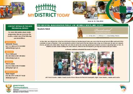 MY DISTRICT TODAY Issue no[removed]May 2014 CONTACT DETAILS OF THE GCIS PROVINCIAL OFFICES For more information about similar