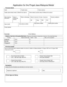 Application for the Pingat Jasa Malaysia Medal