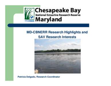 MD-CBNERR Research Highlights and SAV Research Interests Patricia Delgado, Research Coordinator  Reserve Components