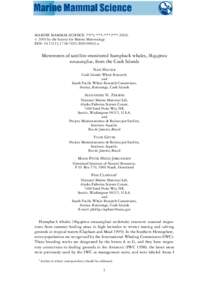 MARINE MAMMAL SCIENCE, **(*): ***–*** (*** 2010)  C 2010 by the Society for Marine Mammalogy DOI: [removed]j[removed]00363.x  Movements of satellite-monitored humpback whales, Megaptera