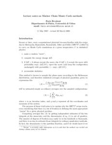 Lecture notes on Markov Chain Monte Carlo methods Furio Ercolessi Dipartimento di Fisica, Universit`