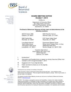 BBS Board Meeting Notice - October 7, 2014