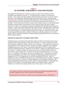 Chapter 4 Statewide Assessment and Strategies  Chapter 4 STATEWIDE ASSESSMENT AND STRATEGIES This chapter describes Species of Greatest Conservation Need in New Mexico and their