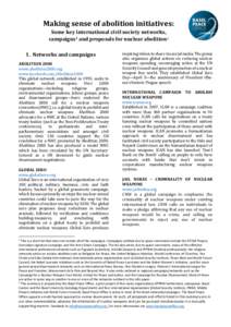 Making sense of abolition initiatives: Some key international civil society networks, campaigns1 and proposals for nuclear abolition2 1. Networks and campaigns ABOLITION 2000 www.abolition2000.org