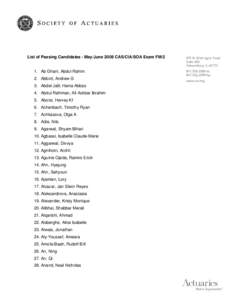 List of Passing Candidates - May/June 2008 CAS/CIA/SOA Exam FM/2