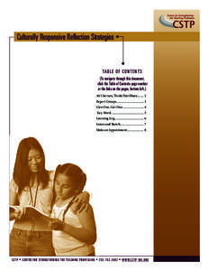 Culturally Responsive Reflection Strategies  TA B L E O F C O N T E N T S (To navigate through this document, click the Table of Contents page number or the links on the pages, bottom left.)