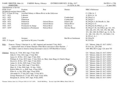 NAME: ISBISTER, John (A[removed]PARISH: Harray, Orkneys[removed]ENTERED SERVICE: 28 May 1817