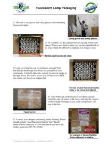 Fluorescent Lamp Packaging  1) Be sure to use gloves and safety glasses when handling fluorescent lights.  Using gloves and safety glasses