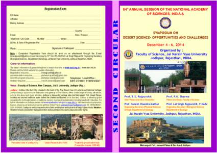 Registration Form  th 84 ANNUAL SESSION OF THE NATIONAL ACADEMY OF SCIENCES, INDIA &